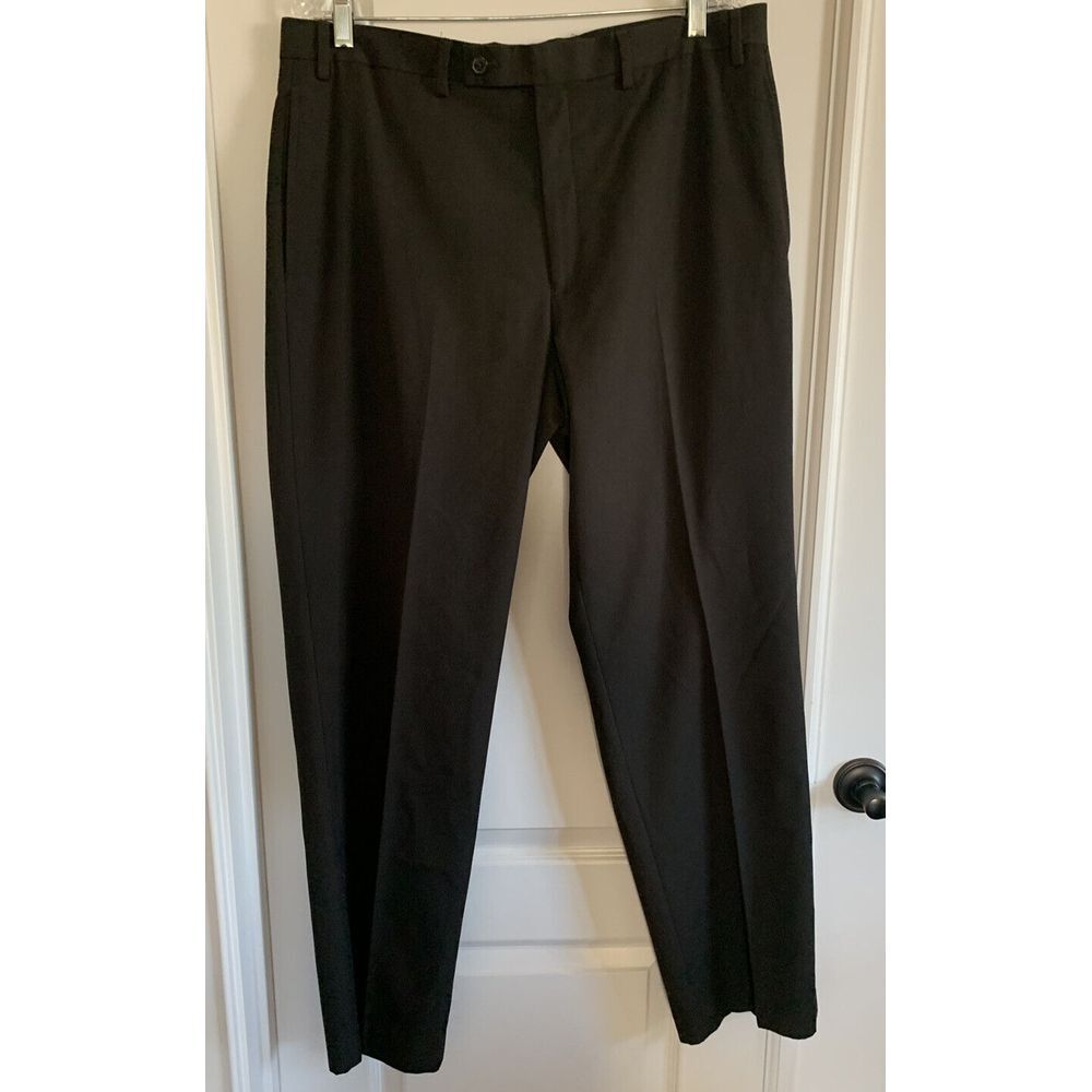 Ralph Lauren Mens Dress Pants Black Polyester Straight Flat Front Trousers 36x32